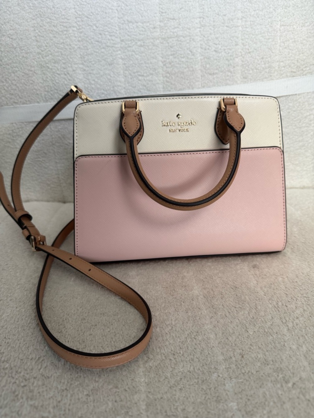 Kate Spade New York Madison Small Colorblock Satchel in Rose Smoke Saffiano NWT